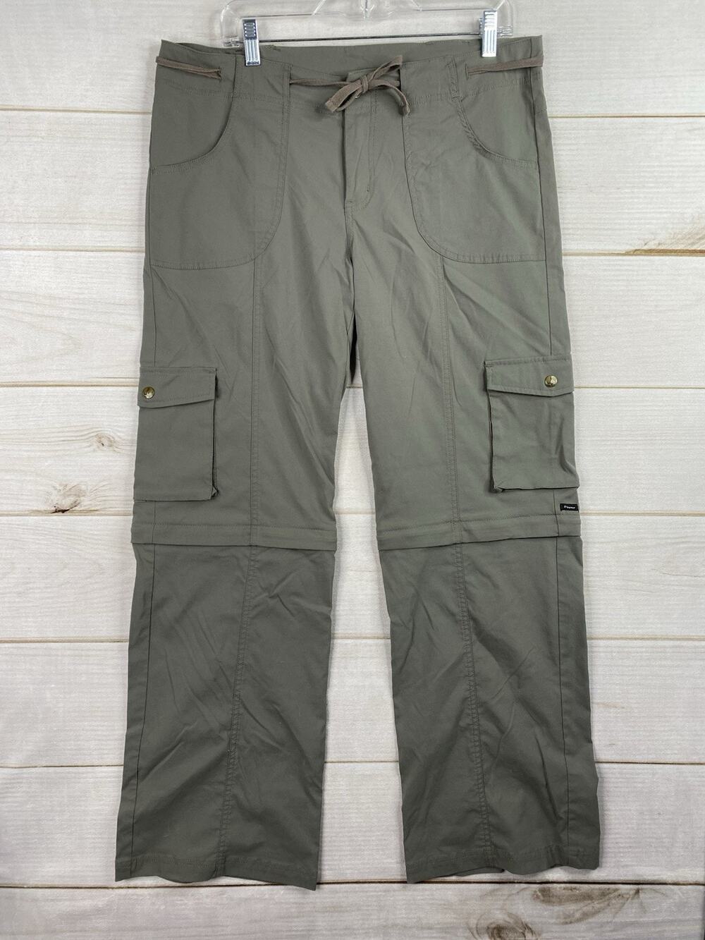Prana Pants Womens Sz 14 Taupe Gray Convertible Cargo Hiking Outdoor Shorts